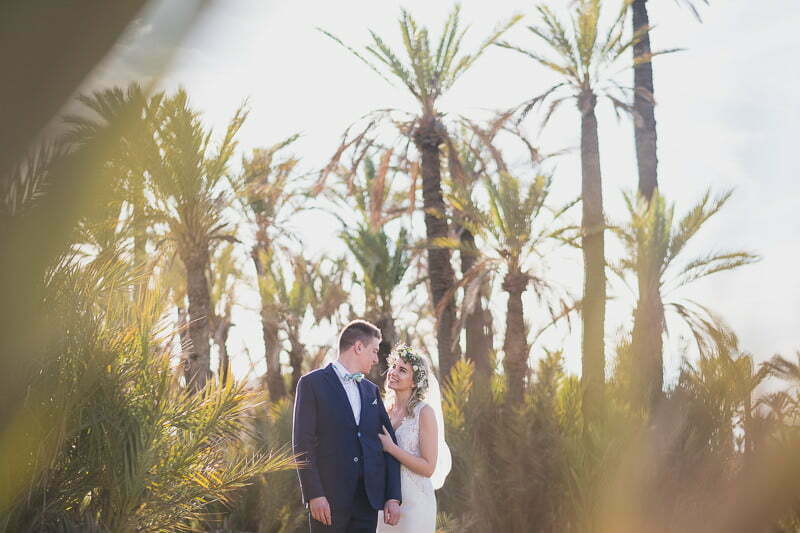Marrakech plam trees grove Post wedding couple photo Morocco 24679