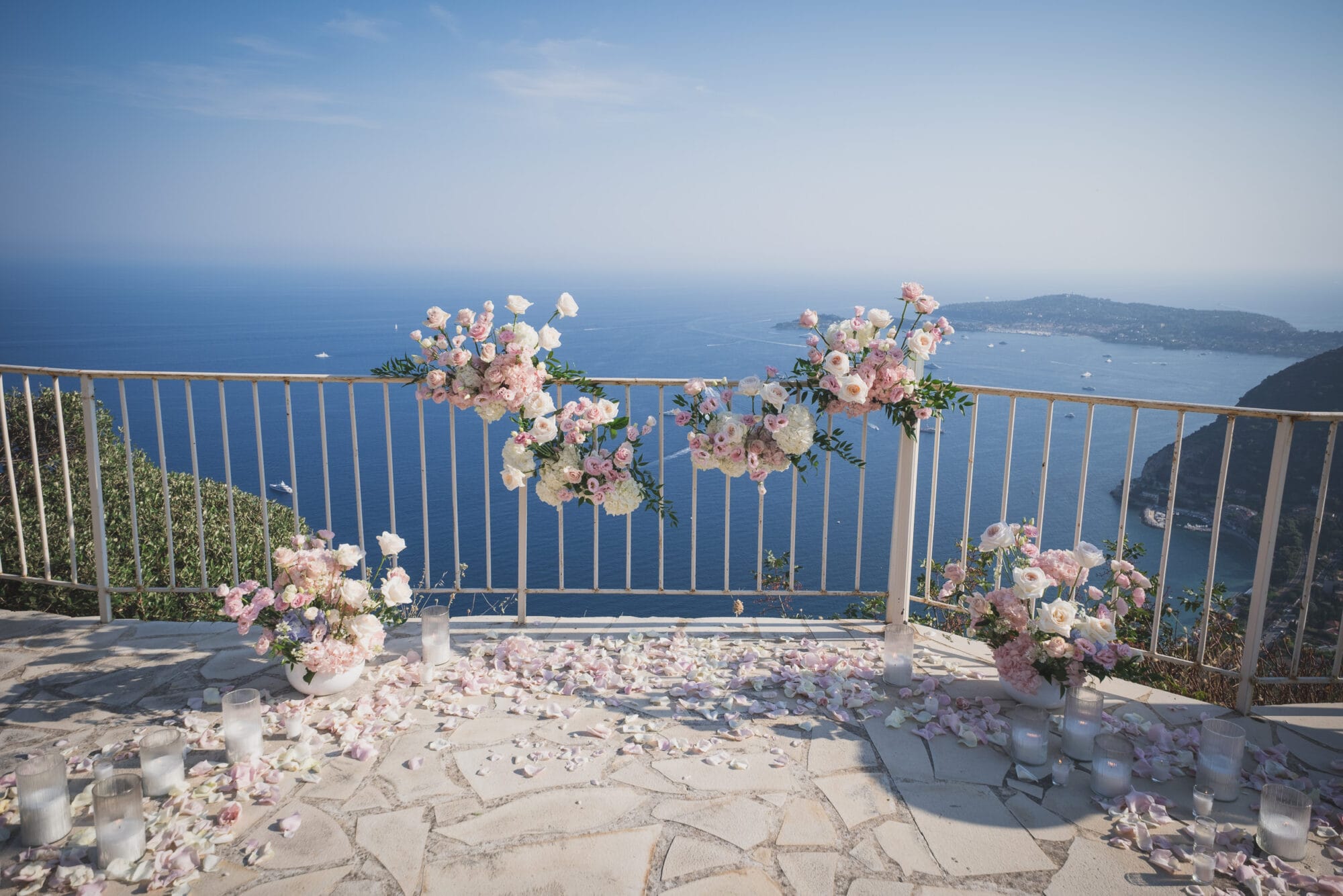 Luxury Proposal floral decoration examples Chateau Chevre d'Or French Riviera