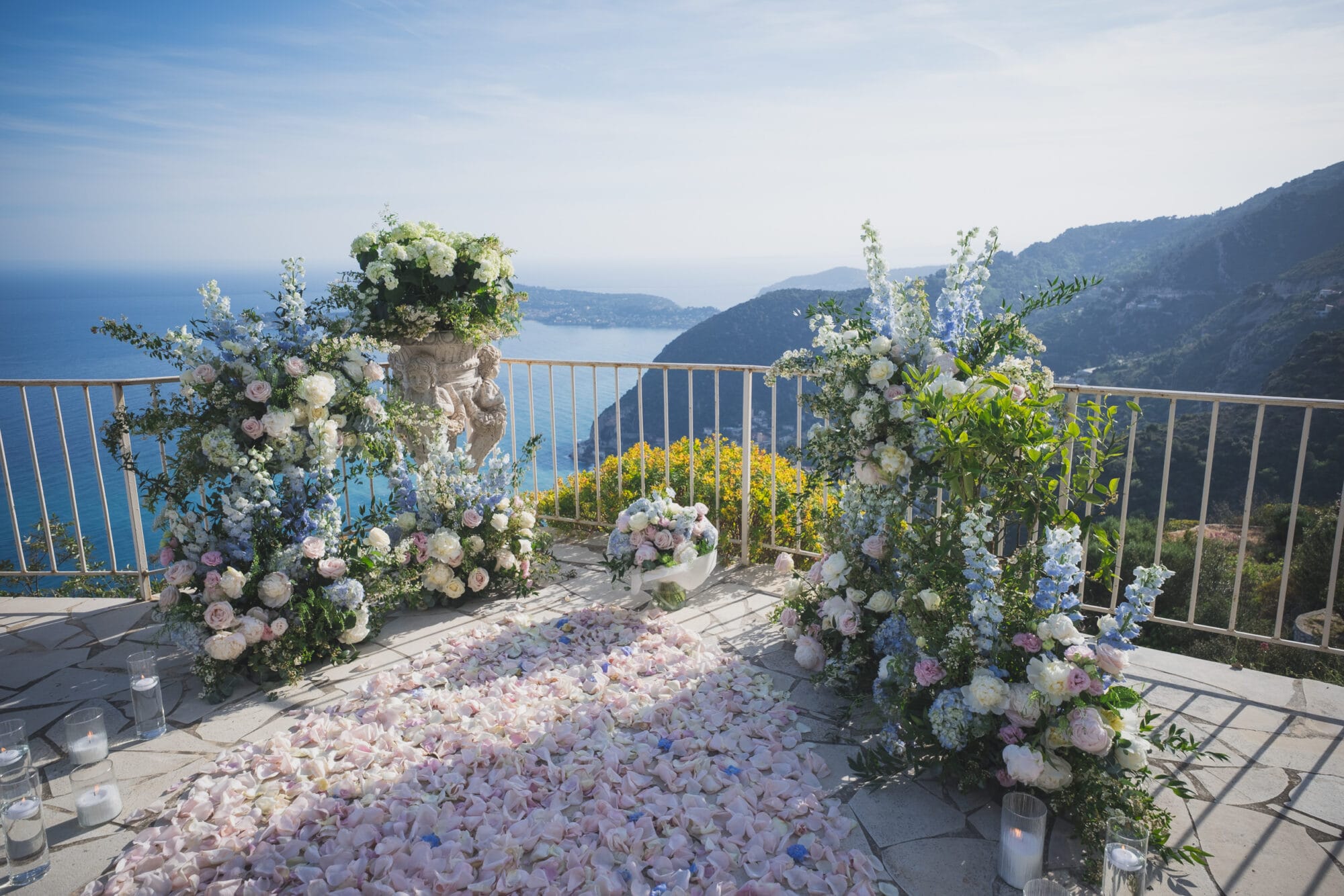 Luxury Proposal floral decoration examples Chateau Chevre d'Or French Riviera