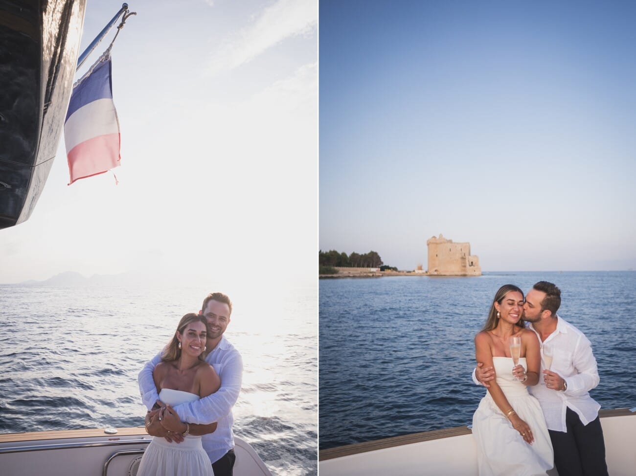 Cannes sunset Yacht Proposal 16 Celebrate their proposal in from of Iles de Lérins old castle