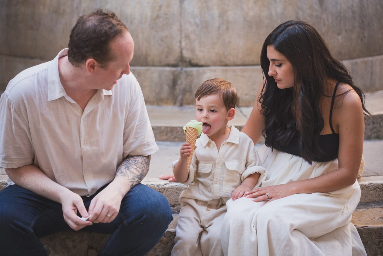 Saint-Paul de Vence lively Family Memories 24 Child enjoying ice cream cone after photo session in Saint Paul de Vence