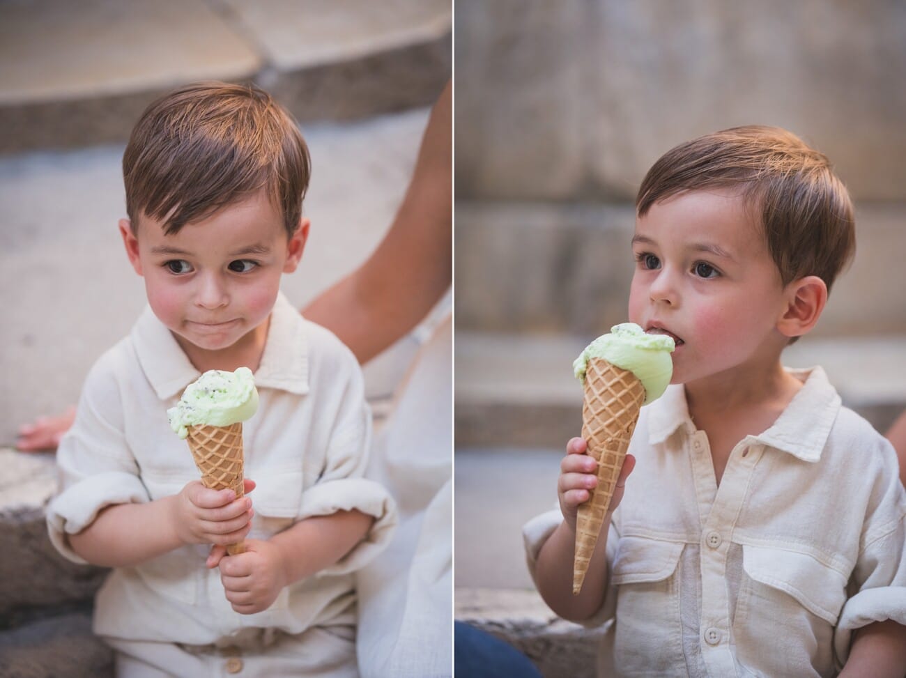 Saint-Paul de Vence lively Family Memories 23 Child enjoying ice cream cone after photo session in Saint Paul de Vence
