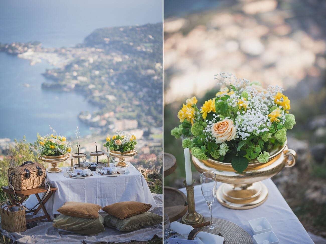 French Riviera intimate Yellow picnic proposal 3 French Riviera Intimate Proposal overlooking Saint-Jean-Cap-Ferrat from VilleFranche-sur-Mer hills.
Custom luxury picnic planned and photographed by WildRoses