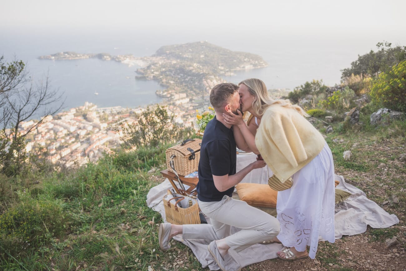 French Riviera intimate Yellow picnic proposal 7 French Riviera Intimate Proposal overlooking Saint-Jean-Cap-Ferrat from VilleFranche-sur-Mer hills.
Custom luxury picnic planned and photographed by WildRoses
