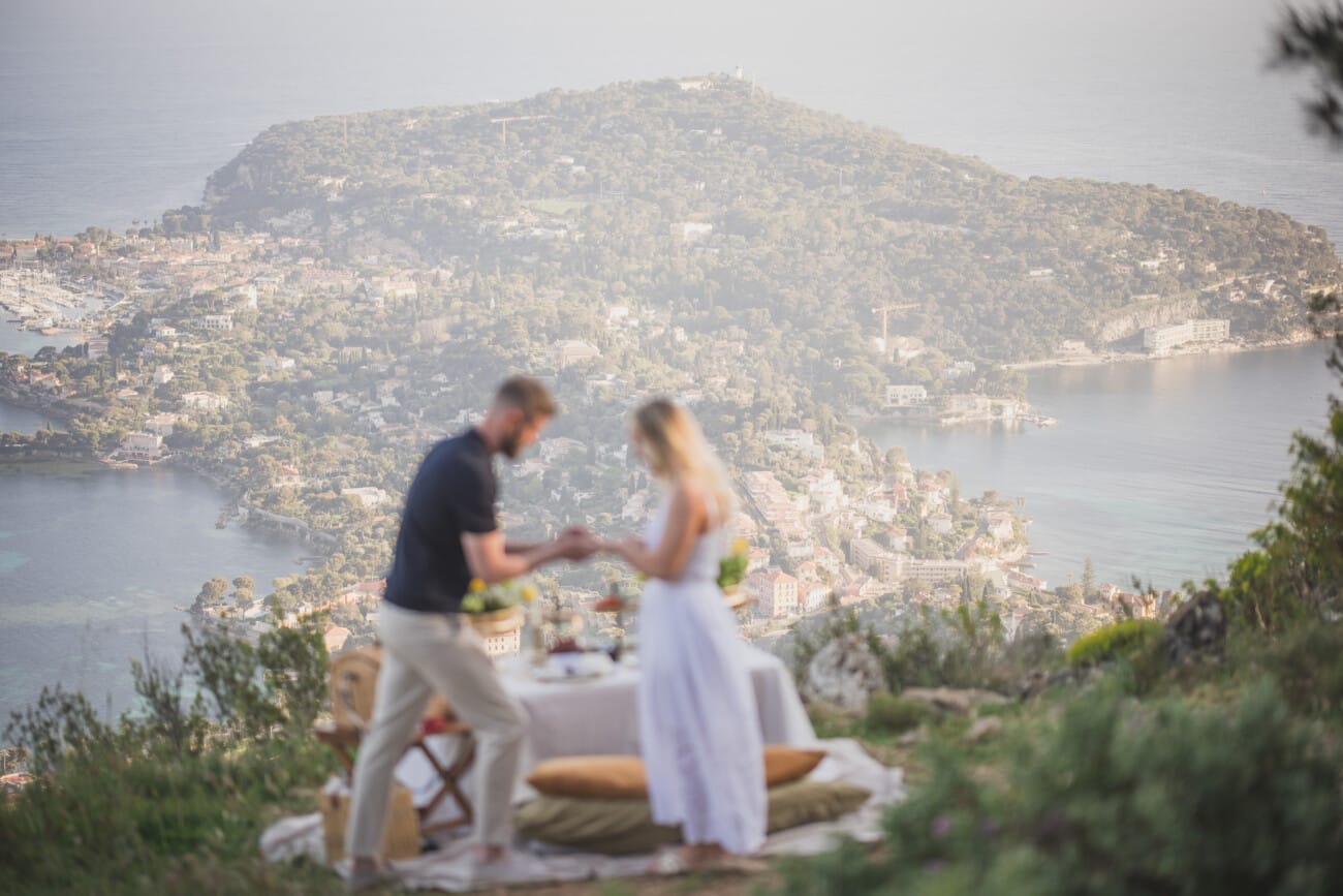 French Riviera intimate Yellow picnic proposal 8 French Riviera Intimate Proposal overlooking Saint-Jean-Cap-Ferrat from VilleFranche-sur-Mer hills.
Custom luxury picnic planned and photographed by WildRoses
