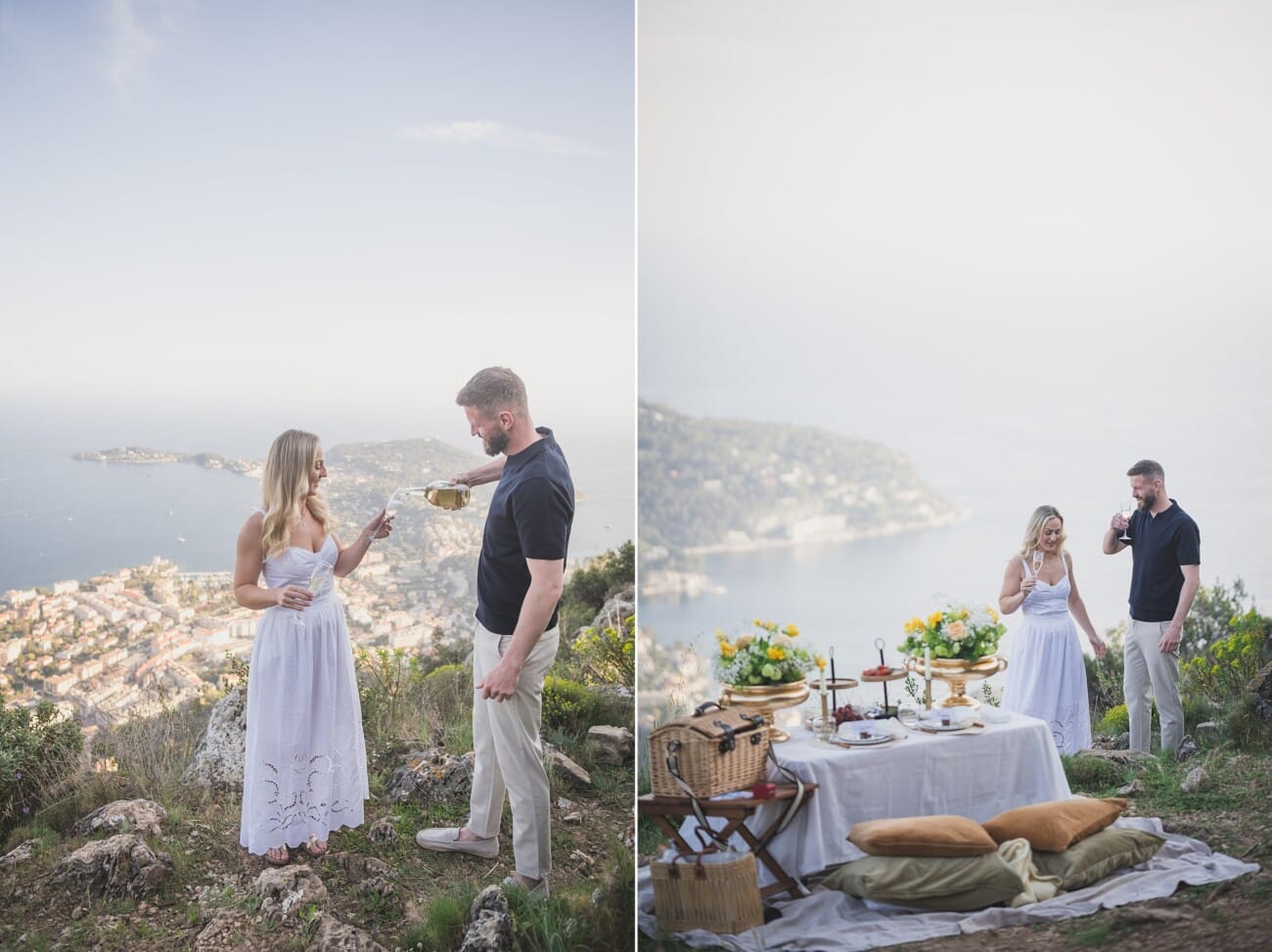 French Riviera intimate Yellow picnic proposal 9 French Riviera Intimate Proposal overlooking Saint-Jean-Cap-Ferrat from VilleFranche-sur-Mer hills.
Custom luxury picnic planned and photographed by WildRoses