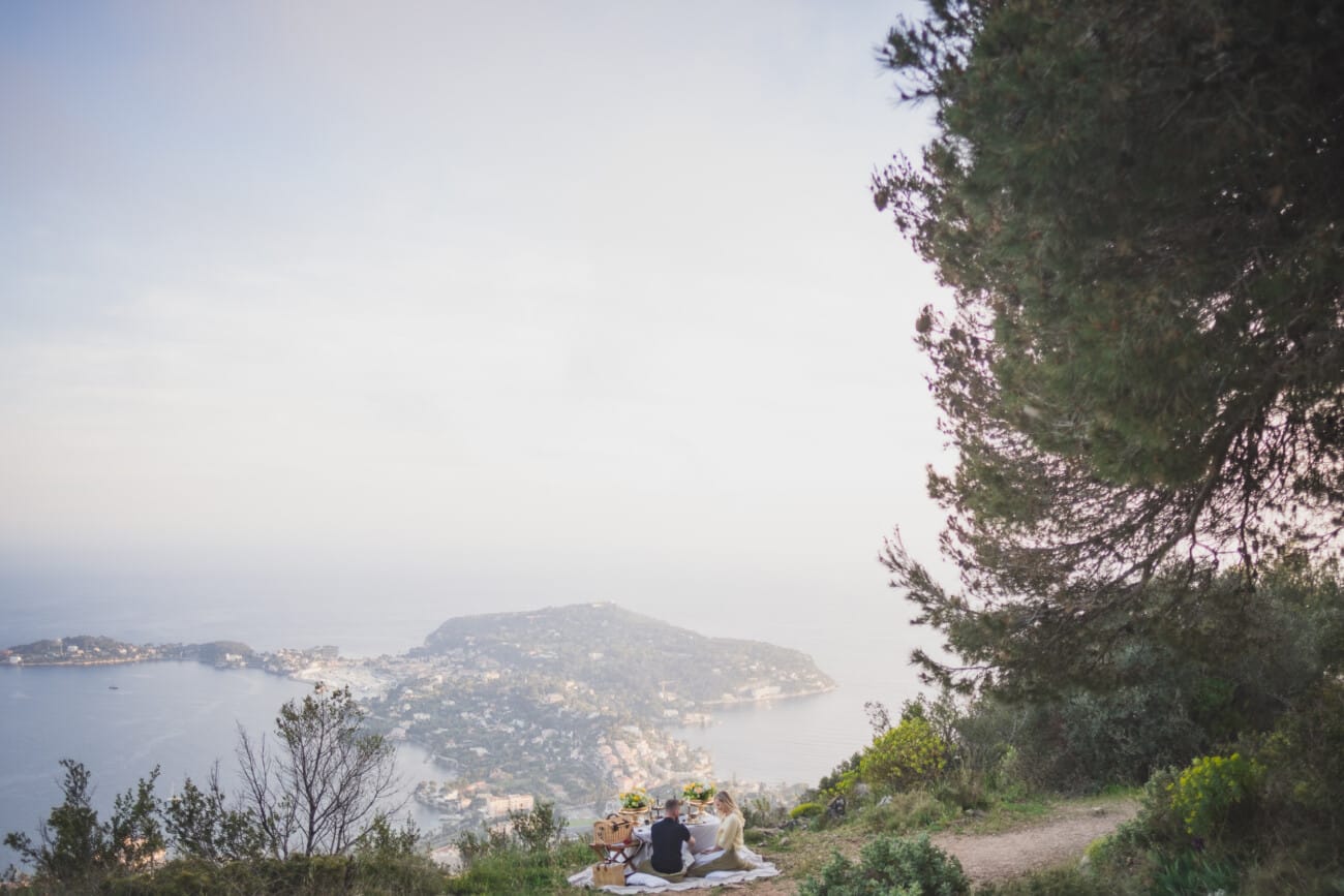 French Riviera intimate Yellow picnic proposal 21 French Riviera Intimate Proposal overlooking Saint-Jean-Cap-Ferrat from VilleFranche-sur-Mer hills.
Custom luxury picnic planned and photographed by WildRoses