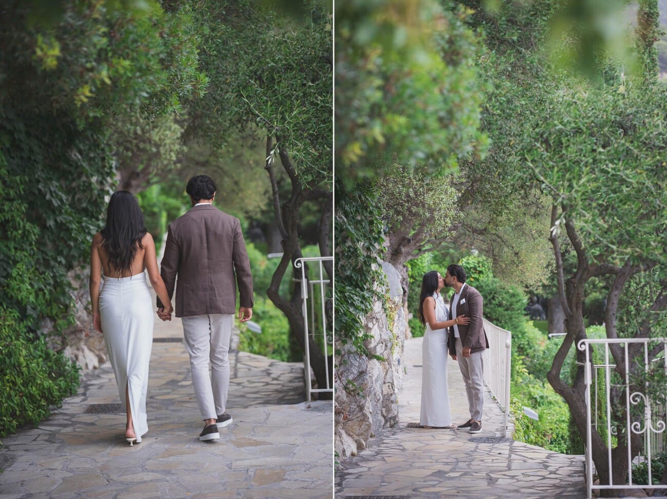 Chateau Chevre d'Or Eze, intimate couple pictures in the garden after their proposal.
French Riviera Proposal planning and Photography WildRoses