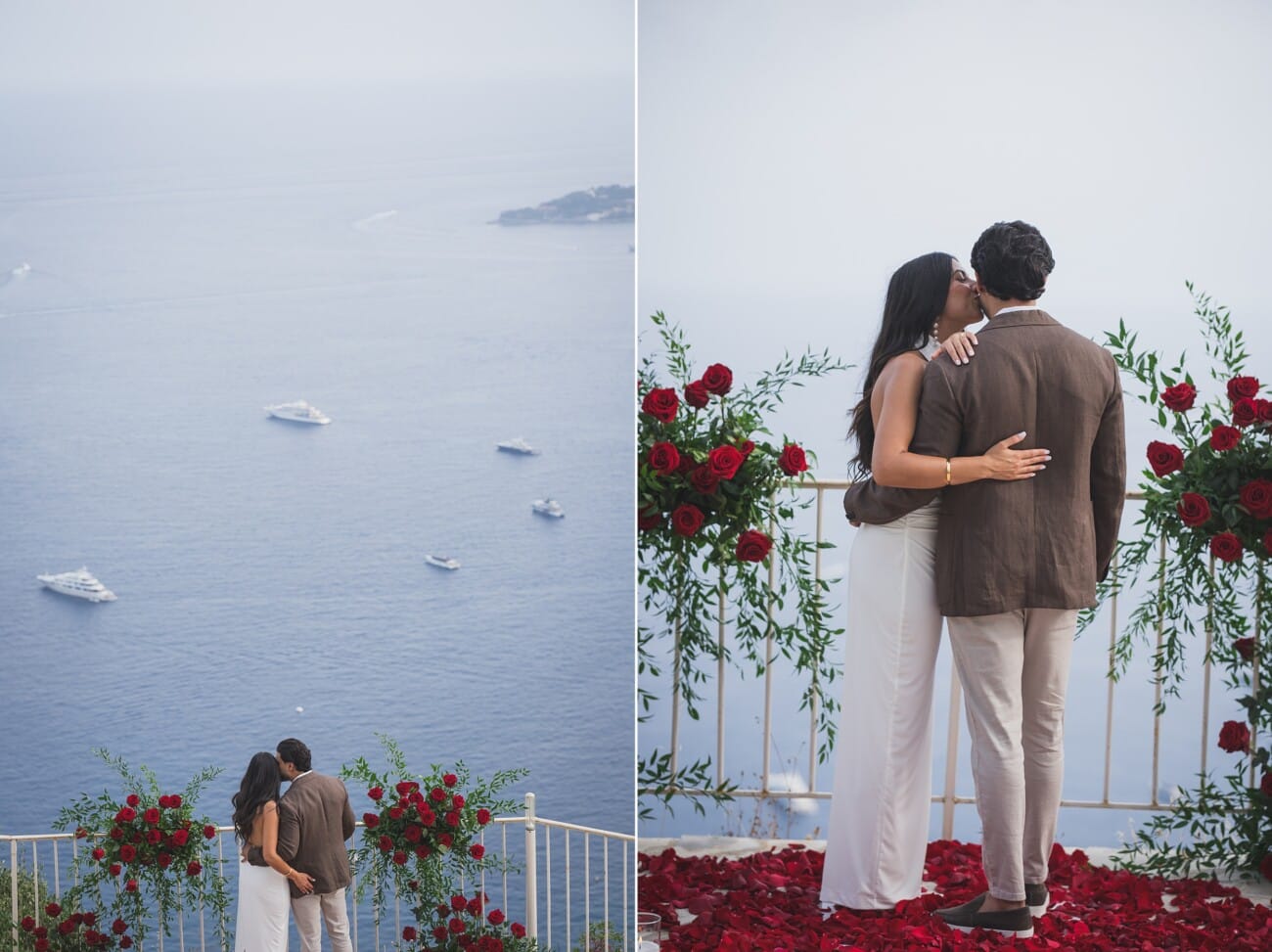 Chateau Chevre d'Or Eze, intimate proposal  With red roses floral setup in the private garden overlooking the French Riviera
French Riviera Proposal planning and Photography WildRoses