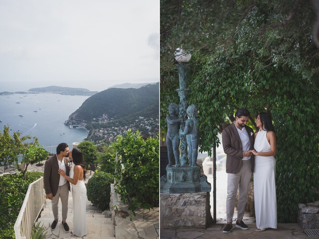 Chateau Chevre d'Or Eze, intimate couple pictures in the garden after their proposal.
French Riviera Proposal planning and Photography WildRoses