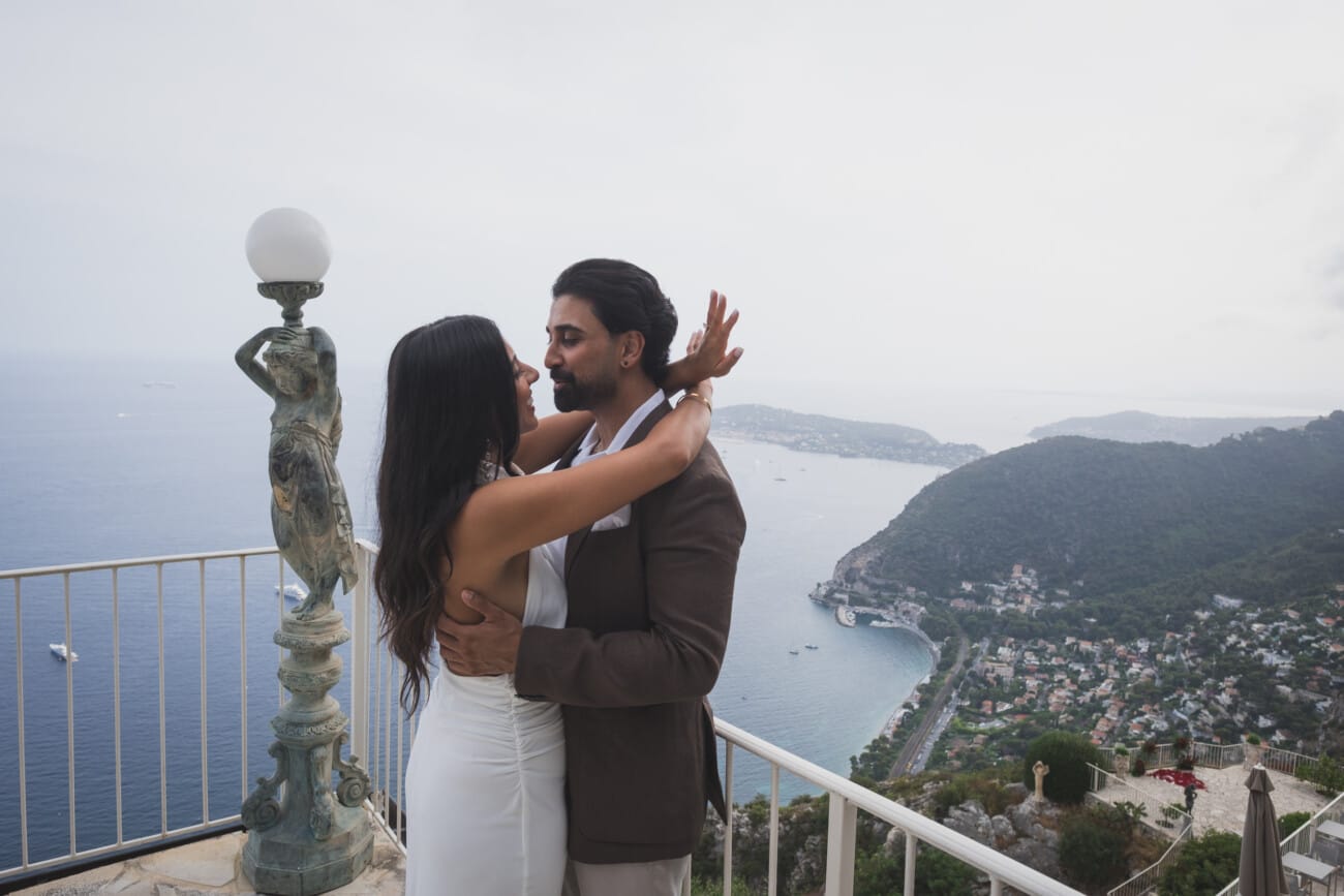 Chateau Chevre d'Or Eze, intimate couple pictures in the garden after their proposal.
French Riviera Proposal planning and Photography WildRoses