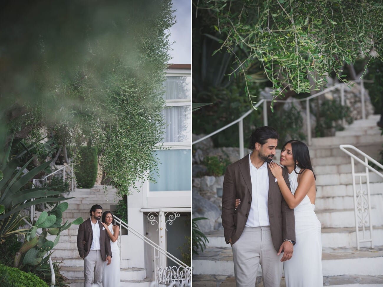 Chateau Chevre d'Or Eze, tender couple pictures in the garden after their proposal.
French Riviera Proposal planning and Photography WildRoses