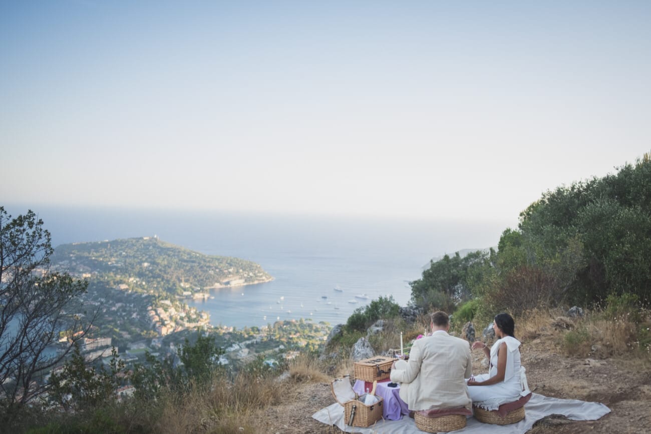 French Riviera Elopement Photographer — Crafting Intimate and Elegant Love Stories 5 Secret luxurious picnic overlooking Saint-Jean-Cap-Ferrat after their Intimate French Riviera Elopement