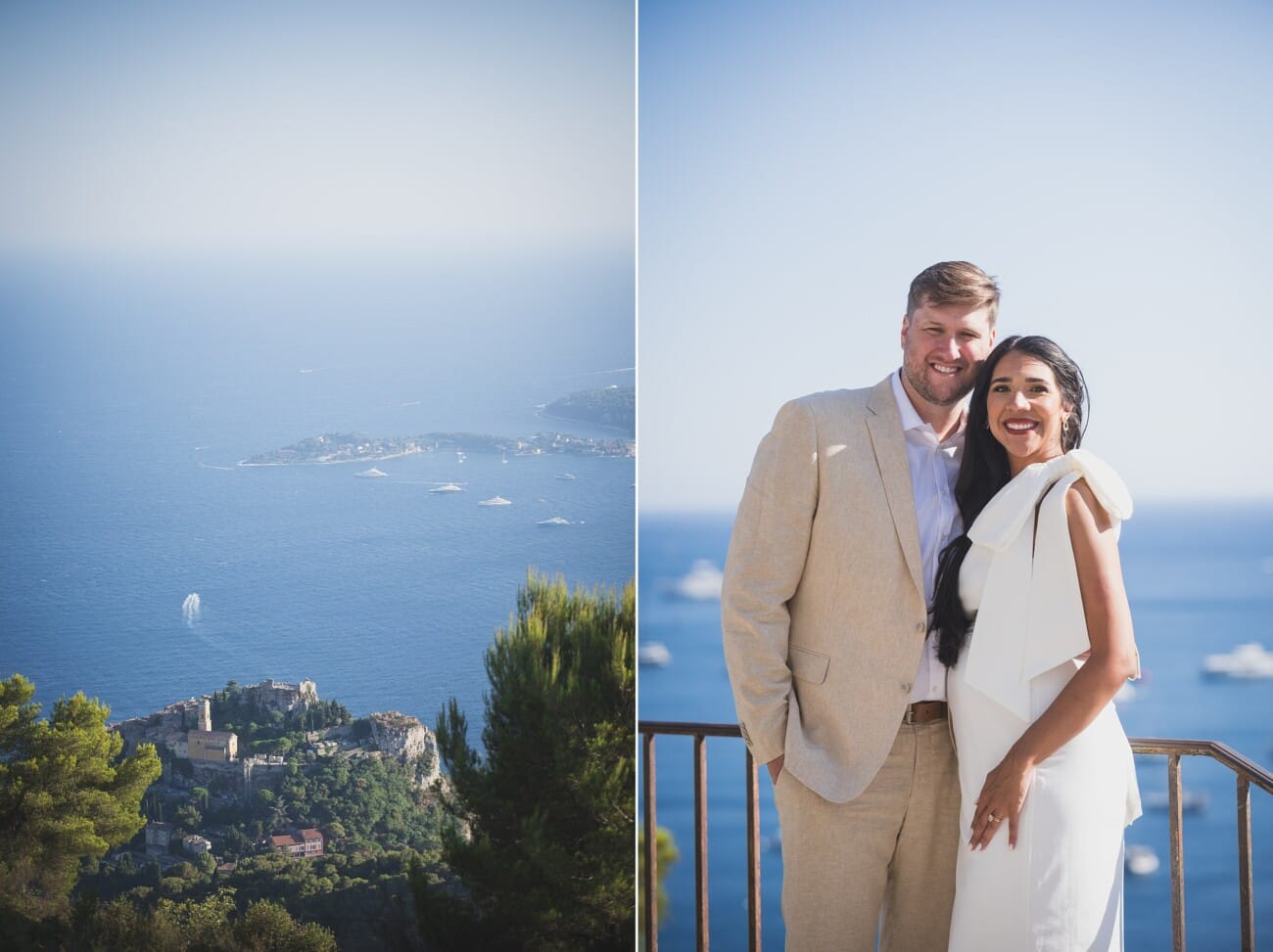 Above the Bay: An Intimate French Riviera Elopement on the Hillsides 16 High view over Eze town after their French Riviera Elopement