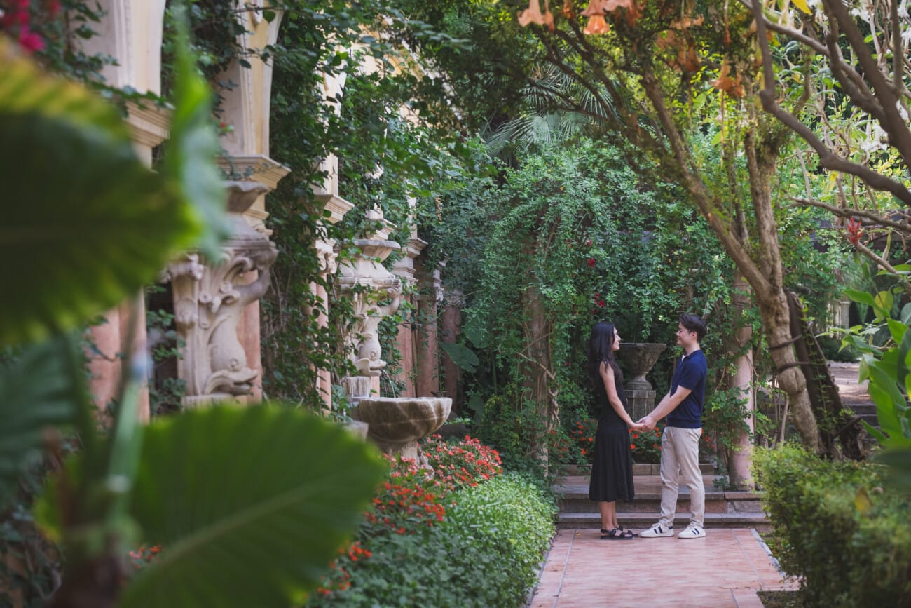 Intimate Morning Proposal at Villa Ephrussi de Rothschild 11 Villa Ephrussi intimate moment in spanish garden to celebrate their proposal
