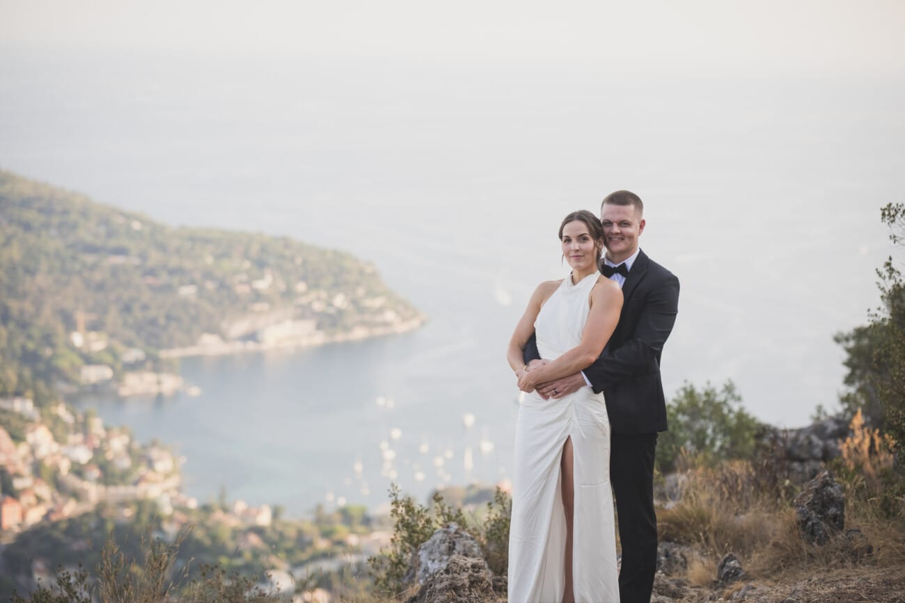 Sunset elopement secret hidden location forest overlooking Saint-Jean-Cap-Ferrat peninsula