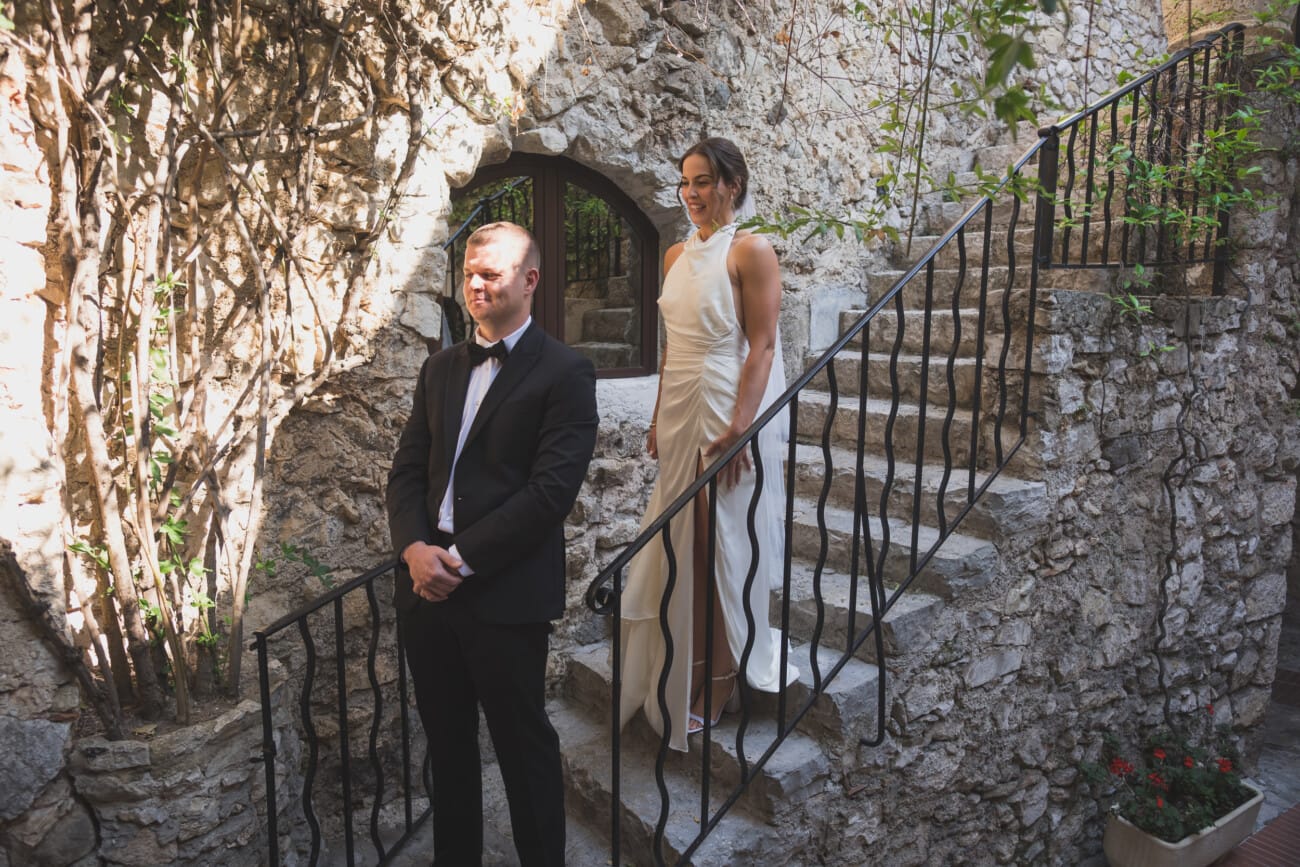 French Riviera Intimate First look during their Elopement at Chateau Eza