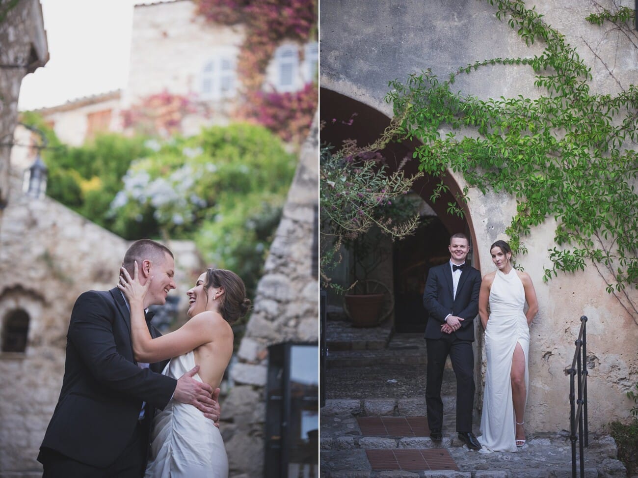 Intimate french riviera Elopement at Chateau Eza and strolling Eze streets for couples' portraits
