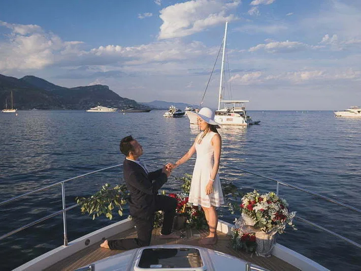 The 30 best places for a PROPOSAL on the French Riviera 21 Emotional French Riviera proposal on a yacht with Monaco in the far backdrop