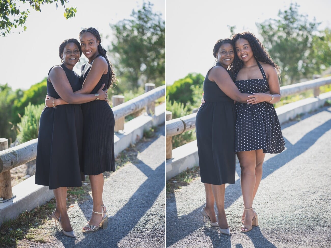 The Ultimate Girls’ Trip: A Mother and Daughters’ Legacy Session on the French Riviera 10 Candid moment of two sisters laughing together during a French Riviera family session in a local park.