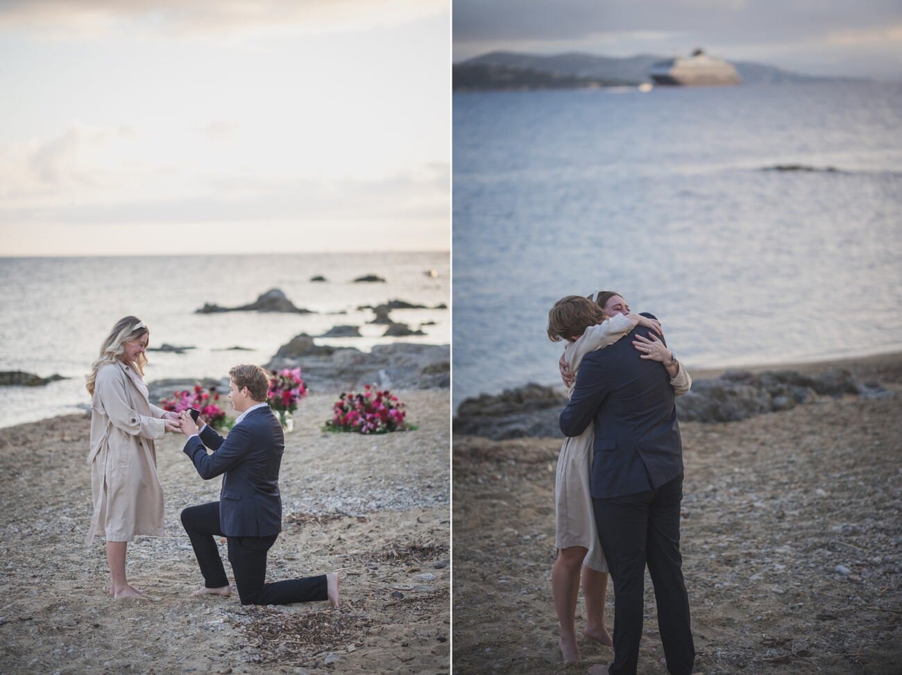 Sunrise Proposal an the beach: A Private Saint-Tropez Story 4 Saint Tropez early morning proposal planned on the beach with flowers and champagne at sunrise
Planning and photography WildRoses