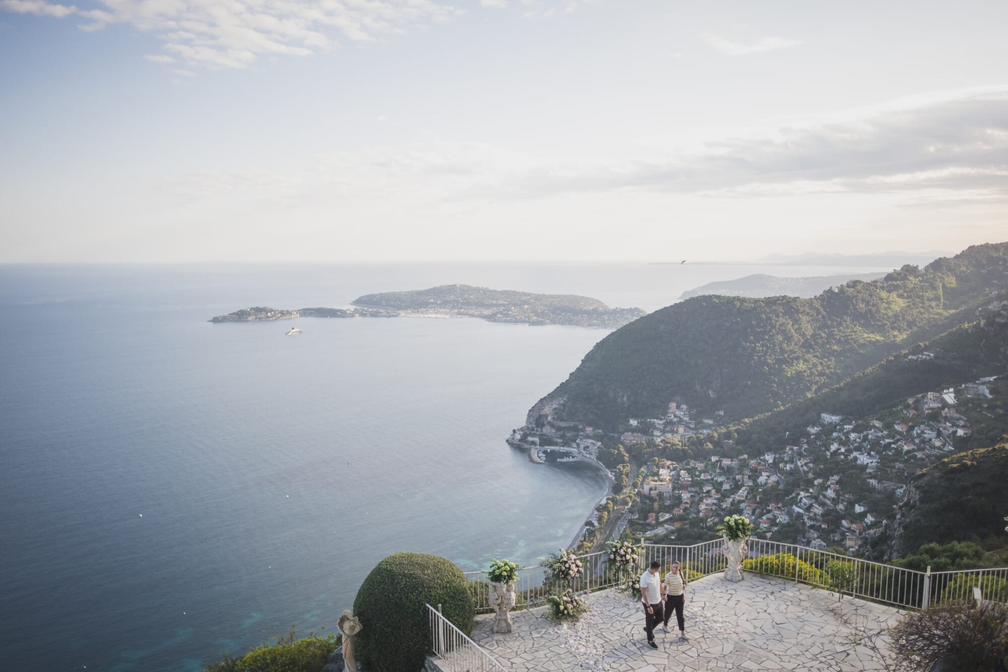 A Breathtaking Surprise Proposal at Château de la Chèvre d’Or, Eze | French Riviera 11 Eze Chateau Chevre d'or Proposal couple with French Riviera coastline view behind themProposal Planning & photography WildRoses