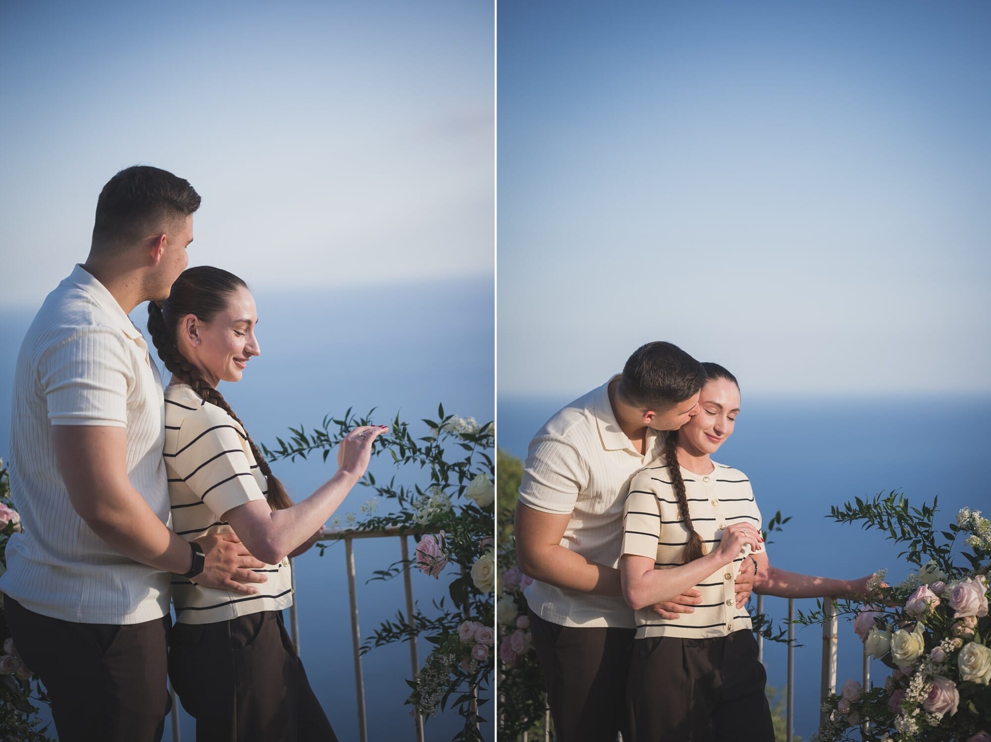 A Breathtaking Surprise Proposal at Château de la Chèvre d’Or, Eze | French Riviera 12 Eze Chateau Chevre d'or Proposal couple hugging with flowers around themProposal Planning & photography WildRoses