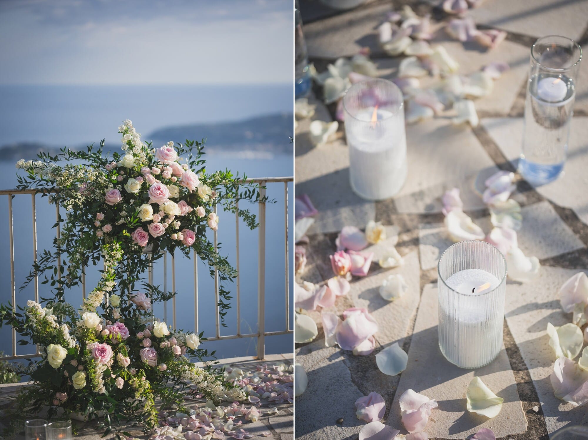 A Breathtaking Surprise Proposal at Château de la Chèvre d’Or, Eze | French Riviera 3 Eze Chateau Chevre d'or Proposal beautiful floral decoration and candlesProposal Planning & photography WildRoses